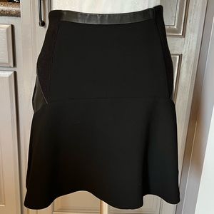 Sandro Black A-Line Mini Skirt with Leather Trim